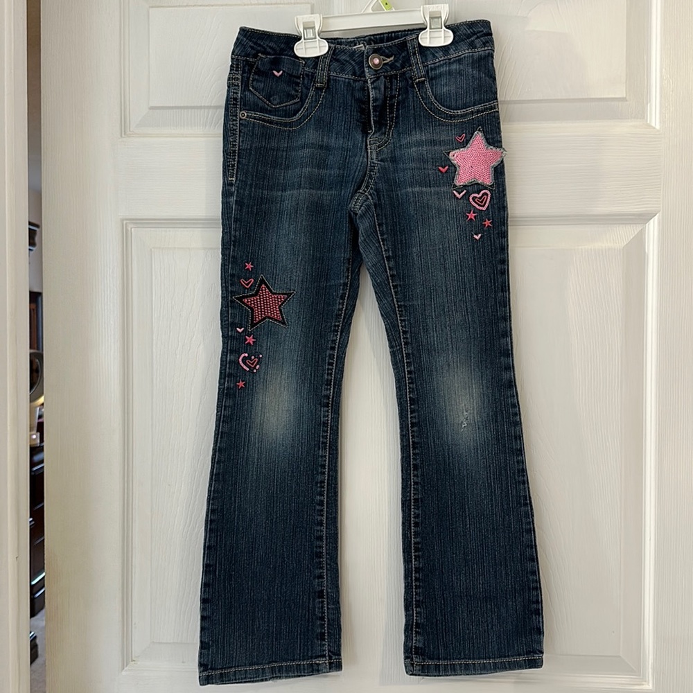 Circo Girls 10 flare Jeans with pink heart and star embellishment